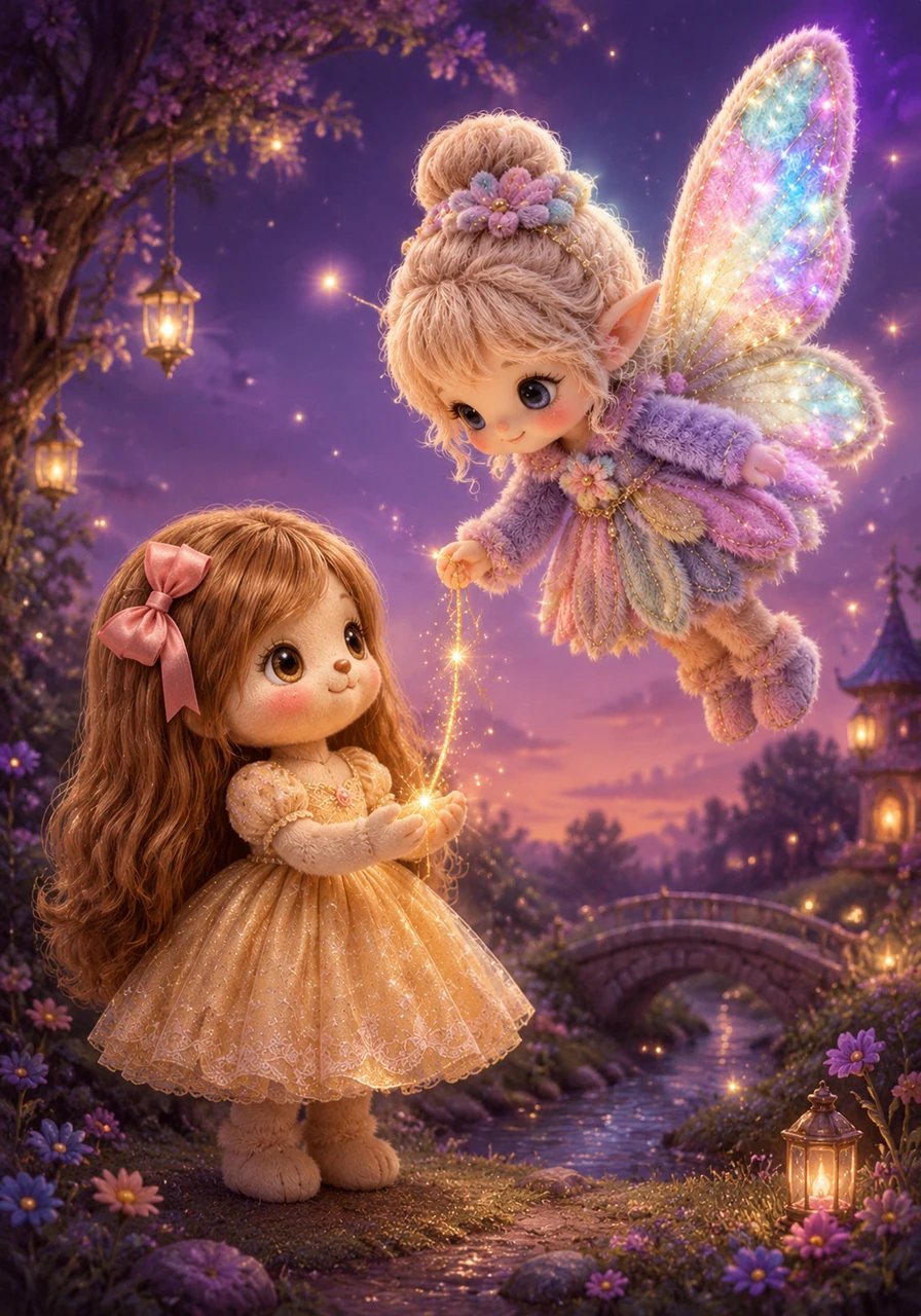 One evening, as the sky turns a beautiful shade of violet, a shimmering fairy with multicolored wings descends from the sky. Smiling warmly, the fairy hands Lila a brilliant, sparkling golden thread and whispers that it holds a very special magic before vanishing into thin air.