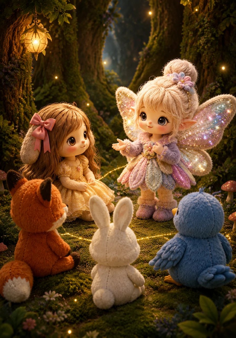 Deep in the heart of the forest, the travelers find the fairy waiting for them among the ancient trees. The fairy gently explains to Lila that the golden thread does not obey vanity or outer beauty, but instead responds only to the love and goodness hidden inside a person's heart.