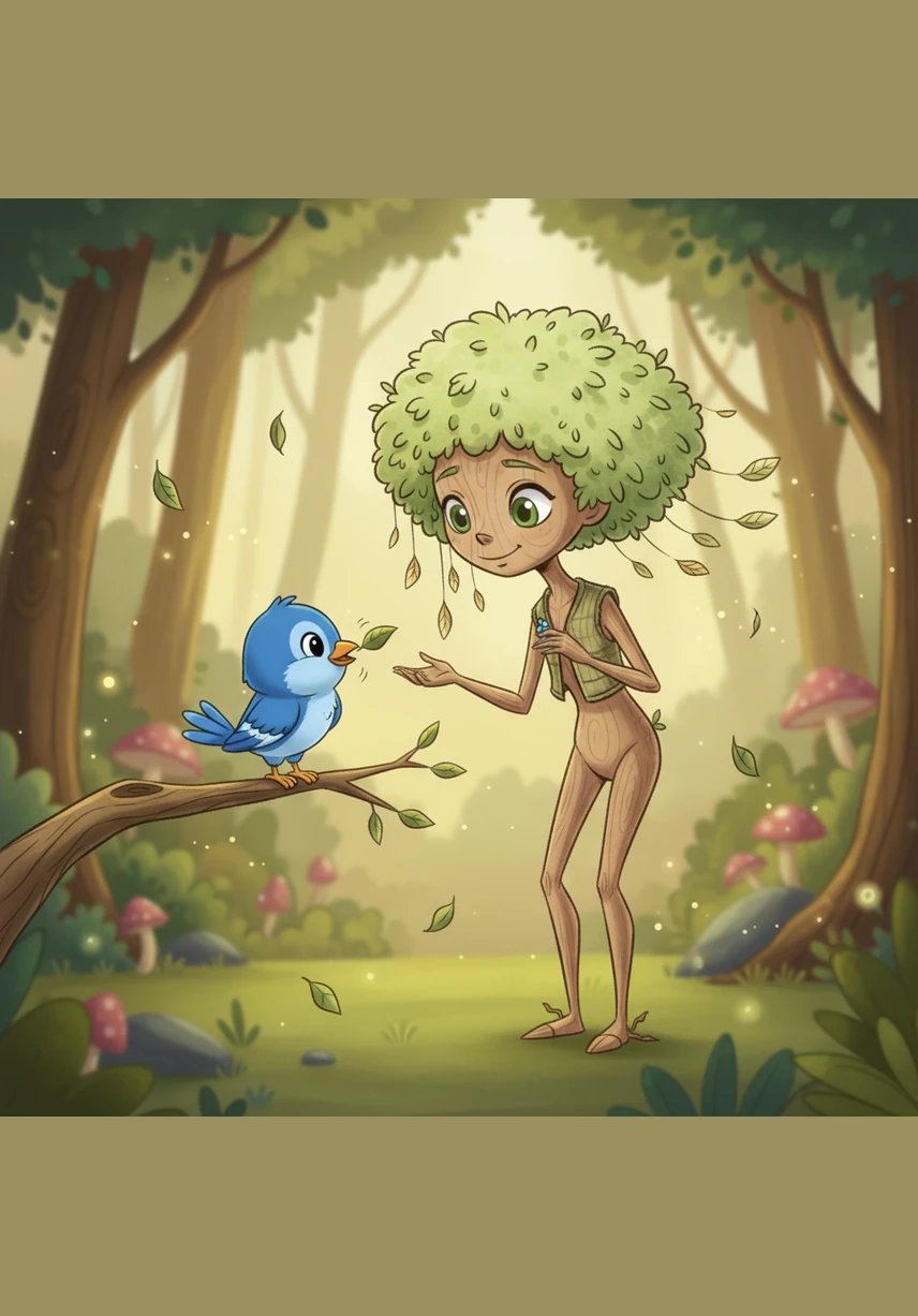 Pip landed again and gently nudged a branch with his beak, explaining that the wind was just an invitation to play. He told her that if she fought the air she might break, but if she joined the song, she would find her own set of wooden wings.