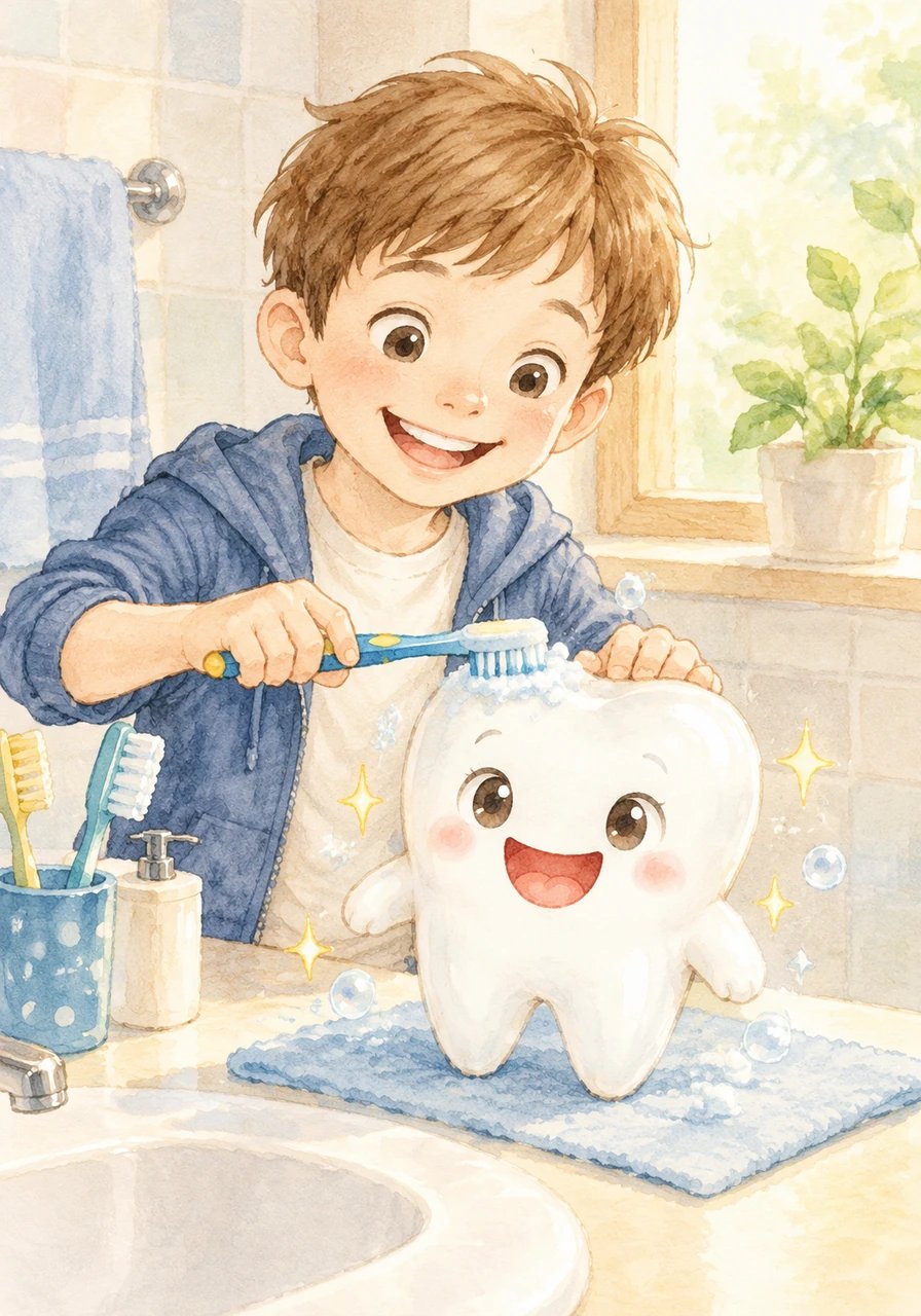 Désormais, Léo brosse Cali pendant deux minutes complètes chaque matin et chaque soir avant de se coucher. Cali retrouve son éclat étincelant et son grand sourire, prêt pour de superbes aventures en pleine santé !