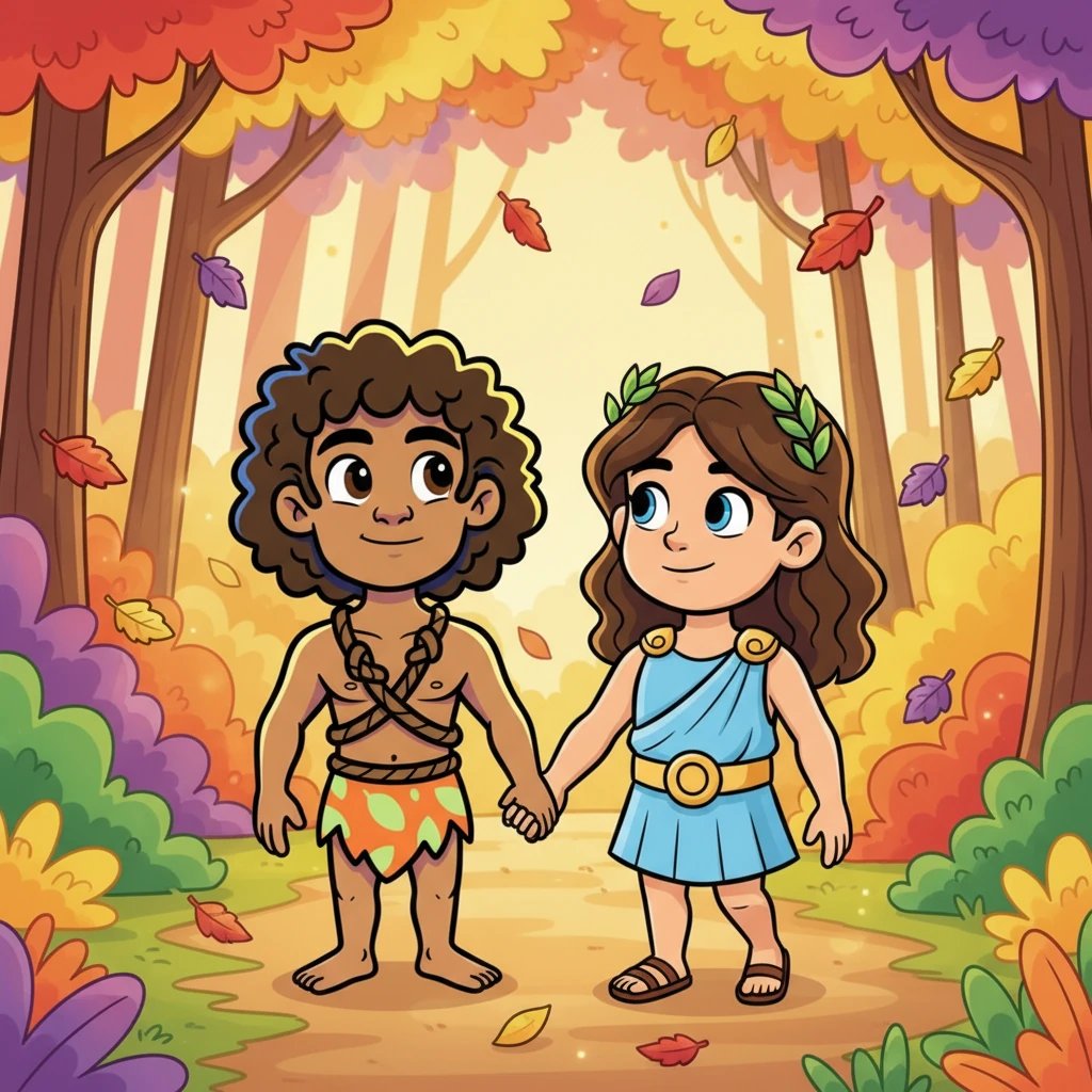 Em meio a um cenário ligeiramente bagunçado, com folhas coloridas voando suavemente, Leo e Maya caminham de mãos dadas, com expressões ternas e calmas. A intensidade de seu amor não precisa de palavras barulhentas, apenas do toque e da presença um do outro.