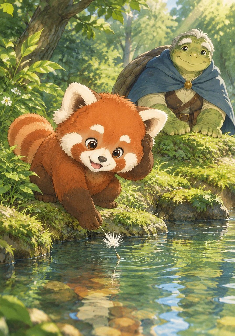 Pip crouched near the water edge, scratching his soft ears in total wonder. He placed a lightweight dandelion seed on top of the stream, and it danced smoothly over the gentle ripples. Why does a big piece of wood stay up high, while a tiny pebble sinks down low, Pip wondered aloud.