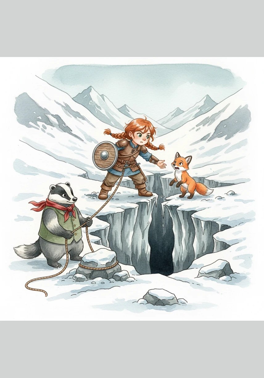 High on the mountain slopes, a majestic lion with a mane of spun gold appears from the swirling snow to offer his blessing. His deep roar echoes through the valleys like thunder, giving Elara the inner courage she needs to face the final, steep climb.