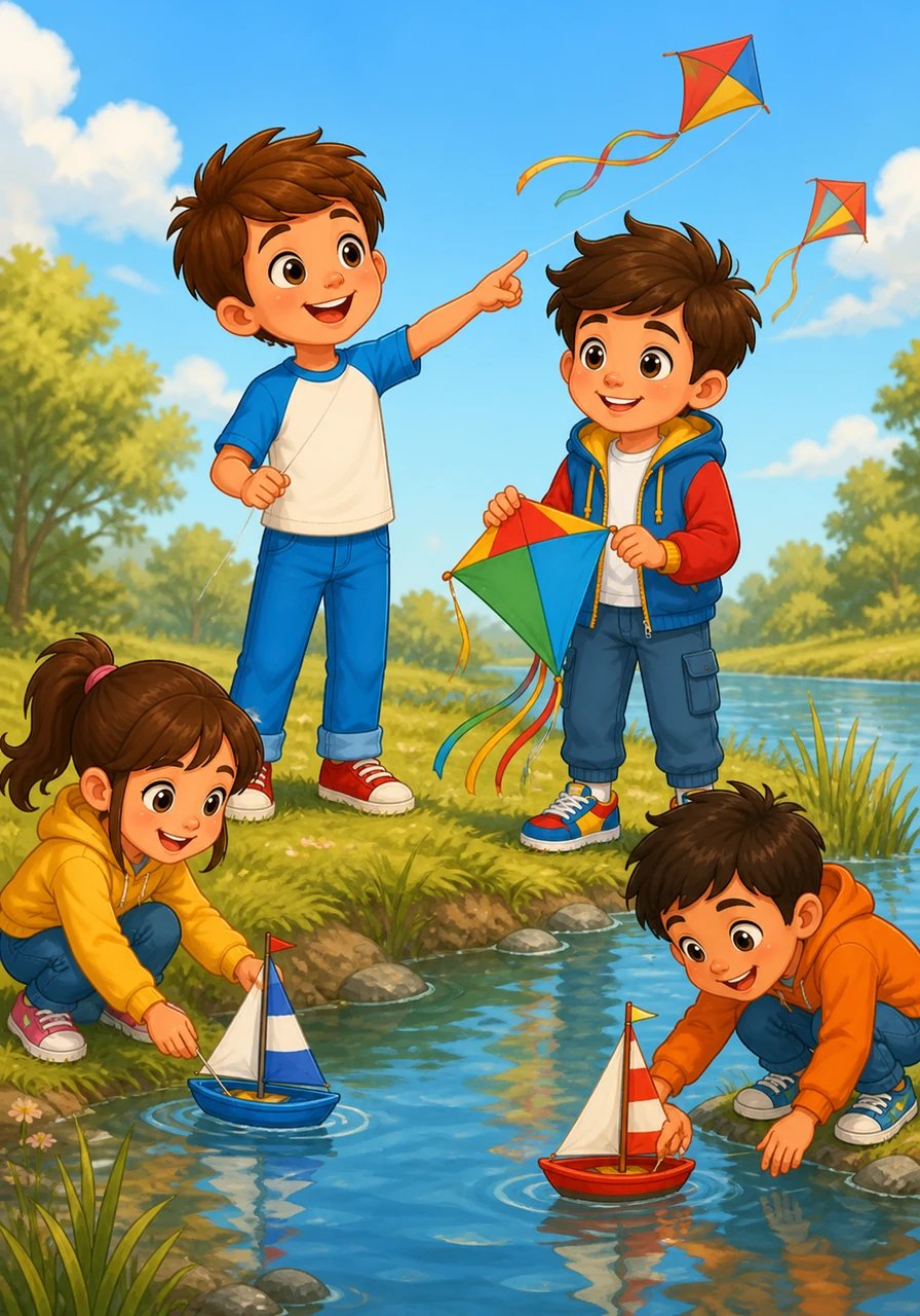 He shared his love for the wind with everyone. He taught his friends how to build kites and sail small boats on the pond, guiding them with the wind's gentle push. He showed them that the wind, though invisible, could create magic.