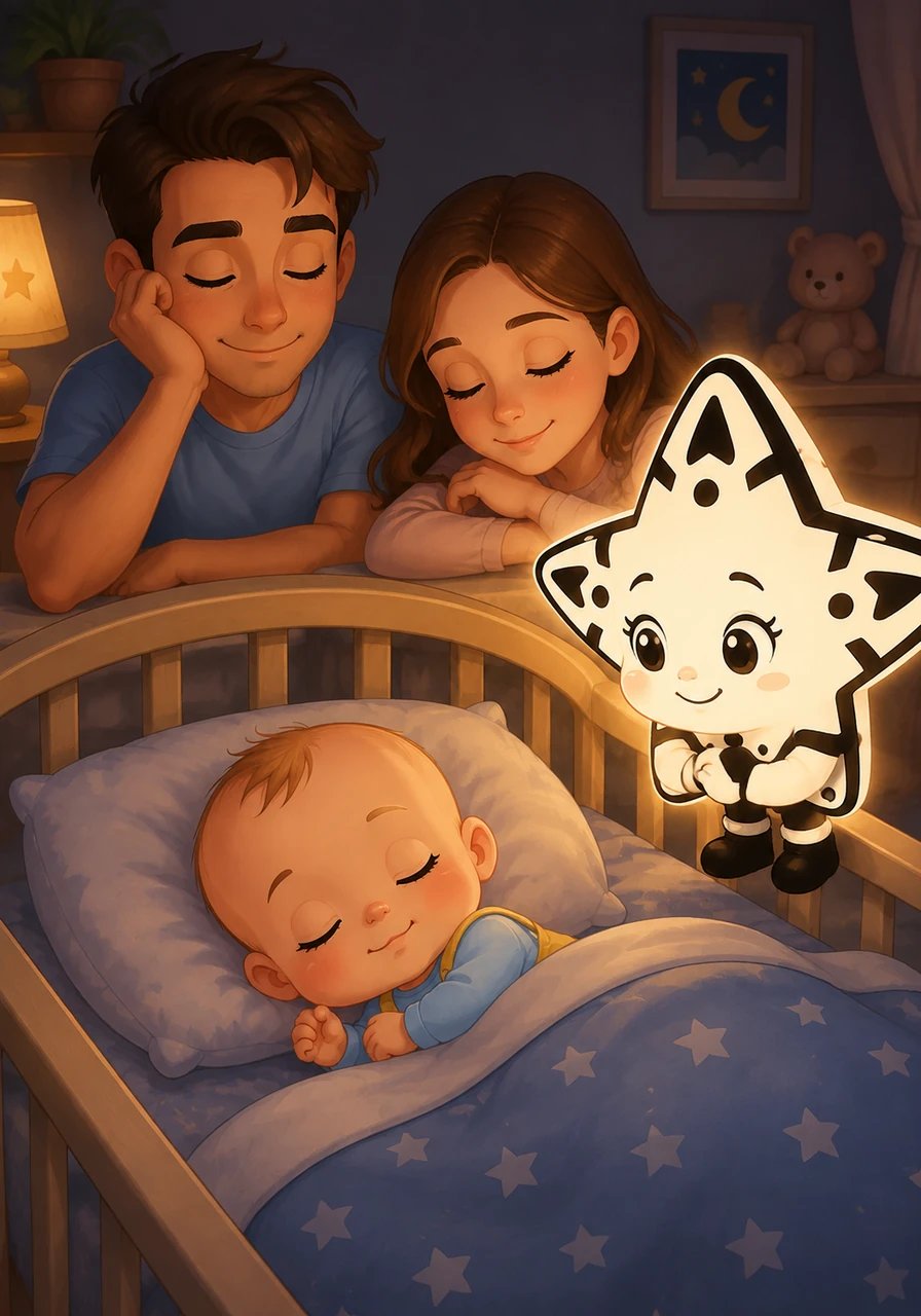 Ferme doucement tes yeux, mon petit ange, bercé par la respiration paisible de tes parents. Lumi veille sur ton sommeil et te souhaite la plus douce des nuits.