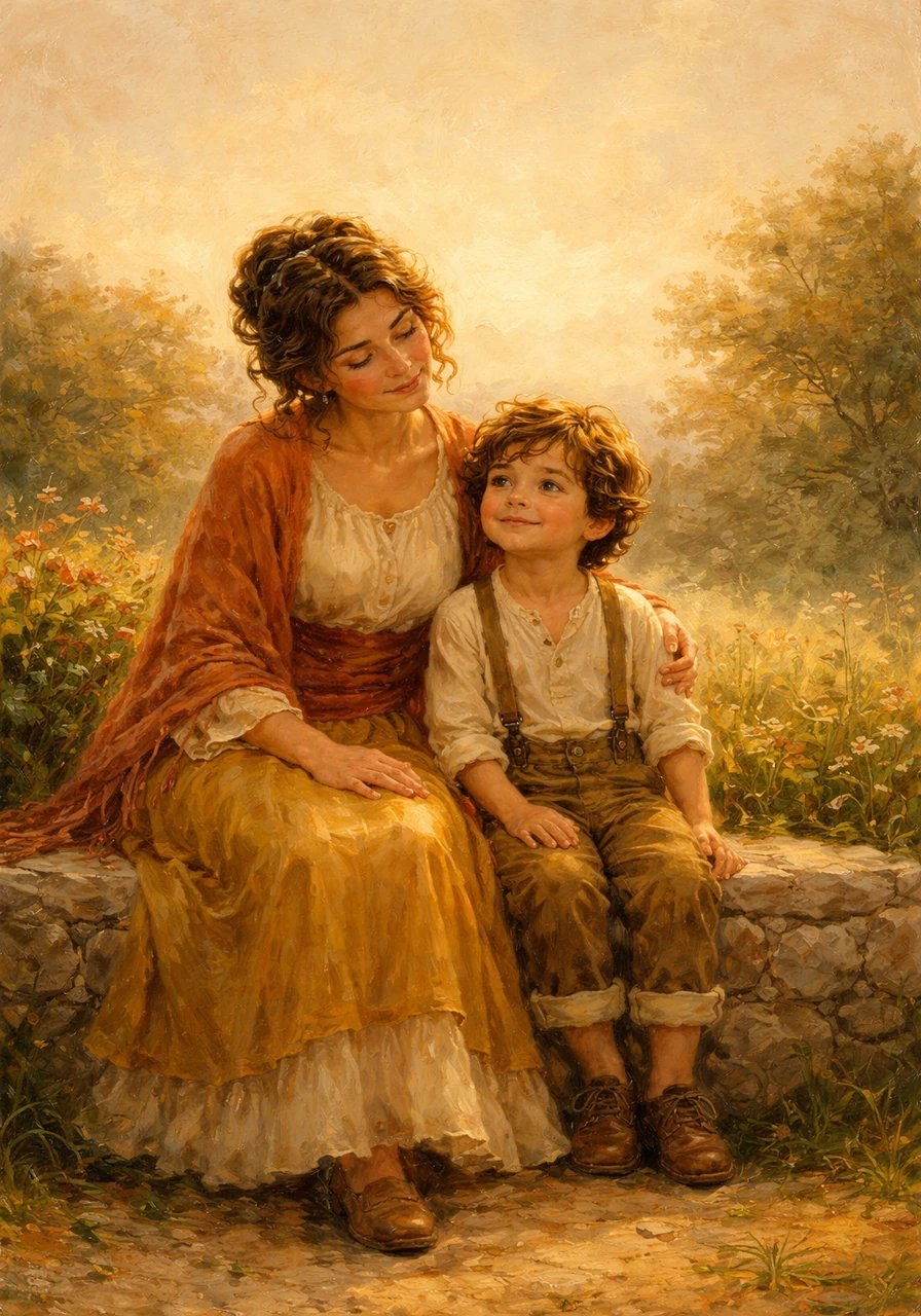 Together, they sat for a few more moments, just enjoying each other's company in the peaceful, open atmosphere. The empty space above reflected the quiet, calm joy that filled their hearts after a perfect dinner.