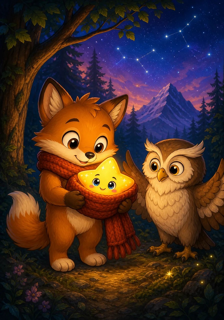 The little star shimmered dimly, whispering that it had slipped from its constellation and felt too weak to fly back up. Pip smiled kindly, wrapped the star in his warm wool scarf, and promised to help it reach the highest peak in the forest.