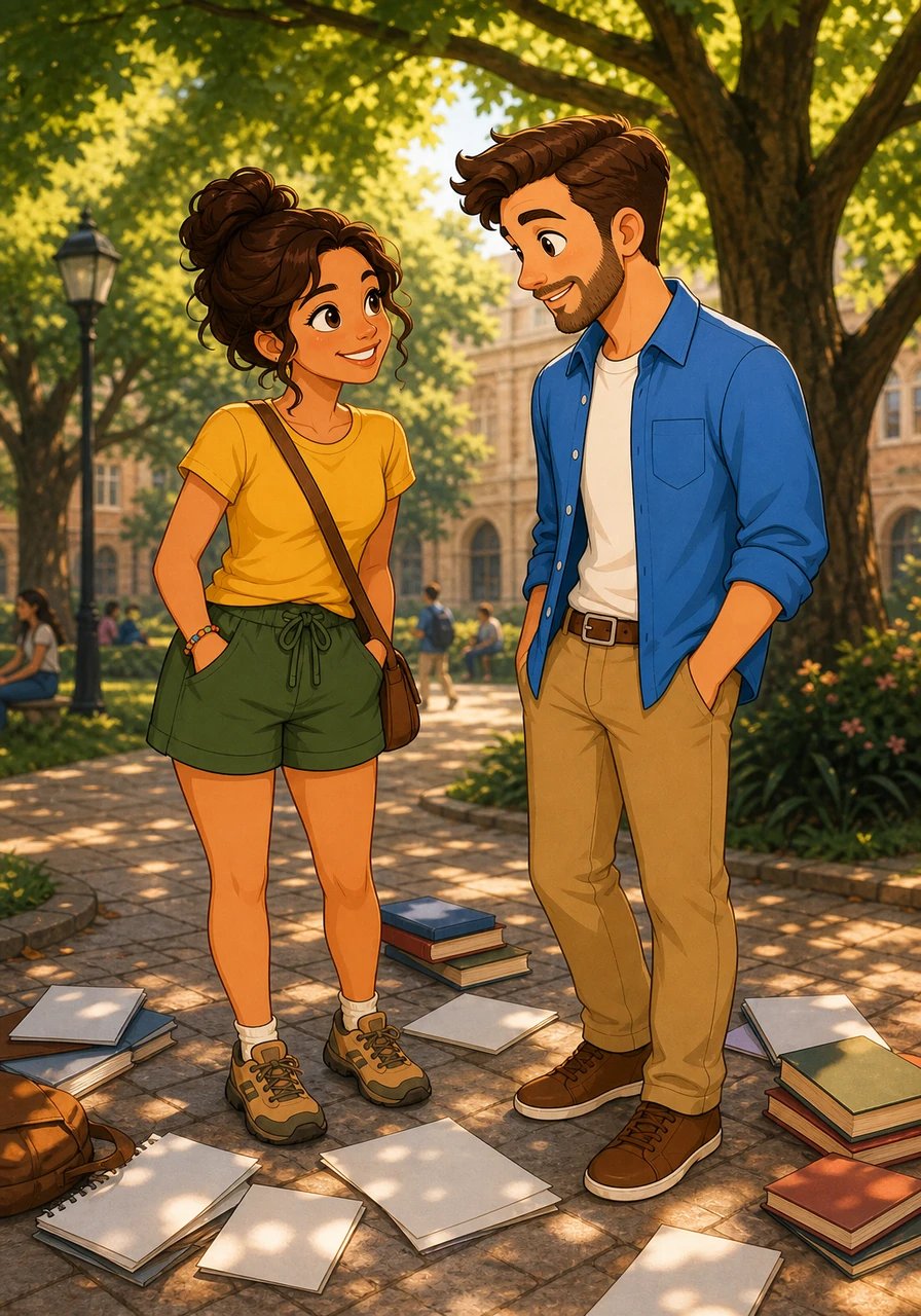 Bajo la sombra de los viejos árboles del patio universitario, Guada y Kevin cruzaron miradas por primera vez entre libros y apuntes desordenados. Una sonrisa espontánea desató una conversación fluida que cambiaría sus vidas para siempre. Aquel cálido encuentro fue el punto de partida de un romance profundo e inseparable.