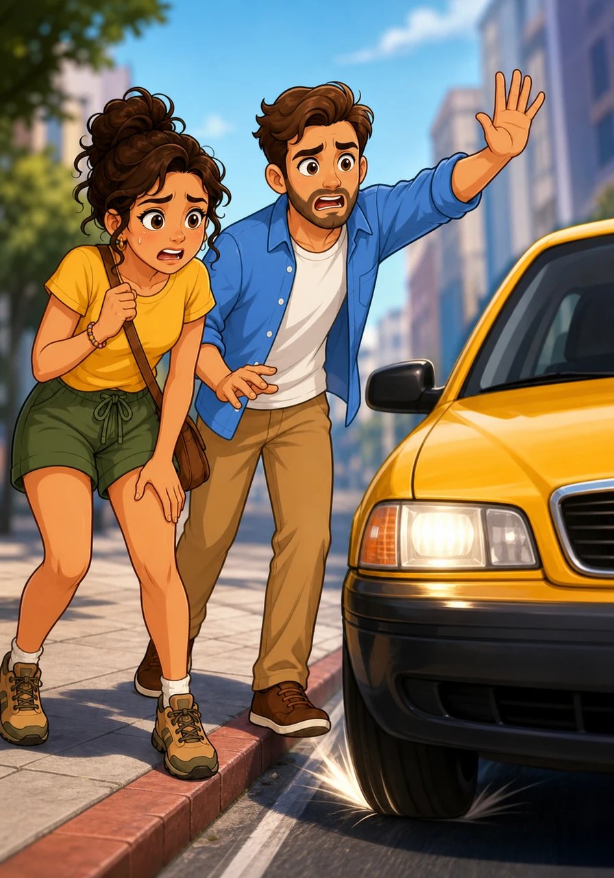 Corriendo sin aliento y paralizados por la angustia, Guada y Kevin llegaron desesperados al borde de la calle. Con el corazón a mil por hora, Kevin levantó la mano e interceptó un taxi que pasaba por el lugar en ese preciso instante.
