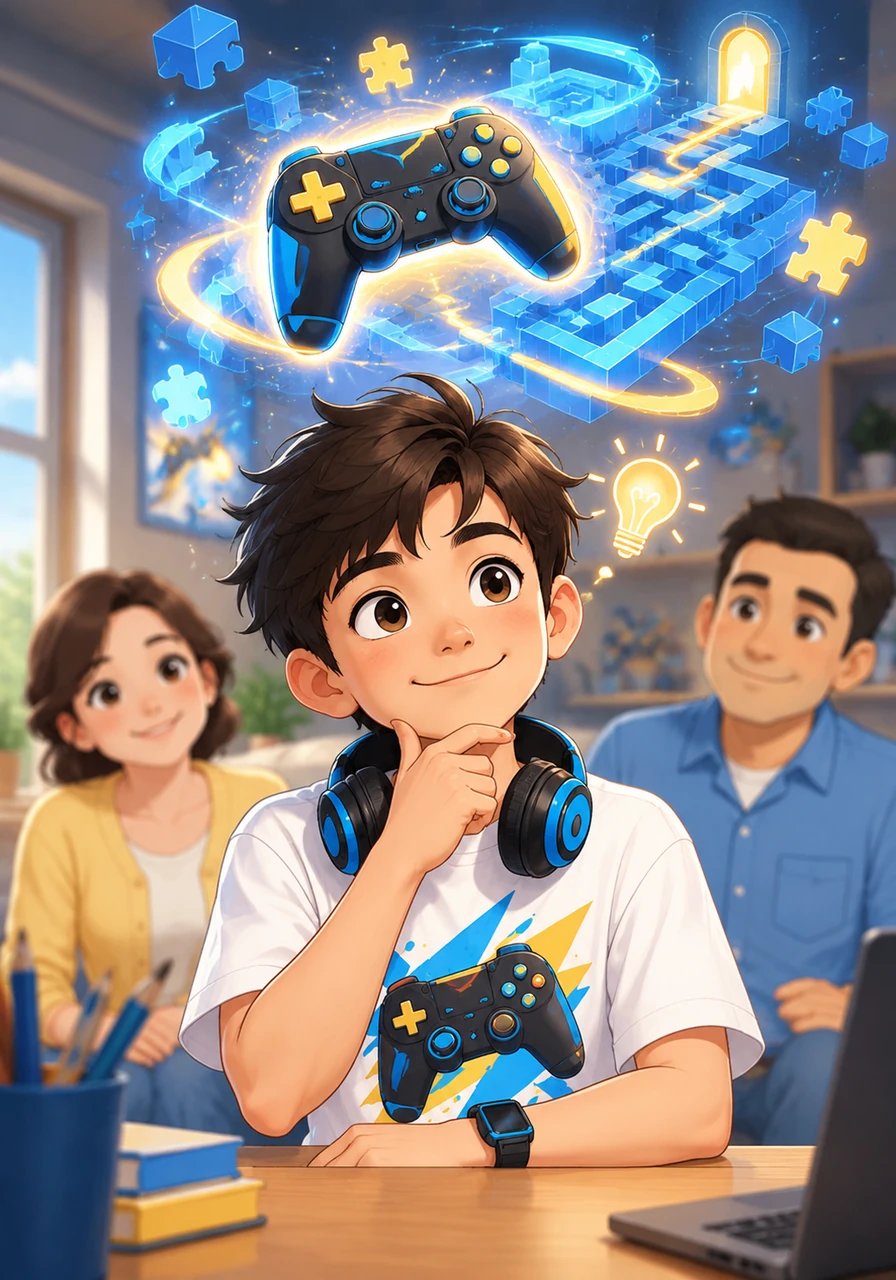 Mateo imagina su cerebro como un mando de consola personalizado, construido especialmente para resolver acertijos complejos y descubrir caminos secretos. Comprende que pensar diferente no lo hace débil, sino que le otorga herramientas únicas para superar cualquier desafío.