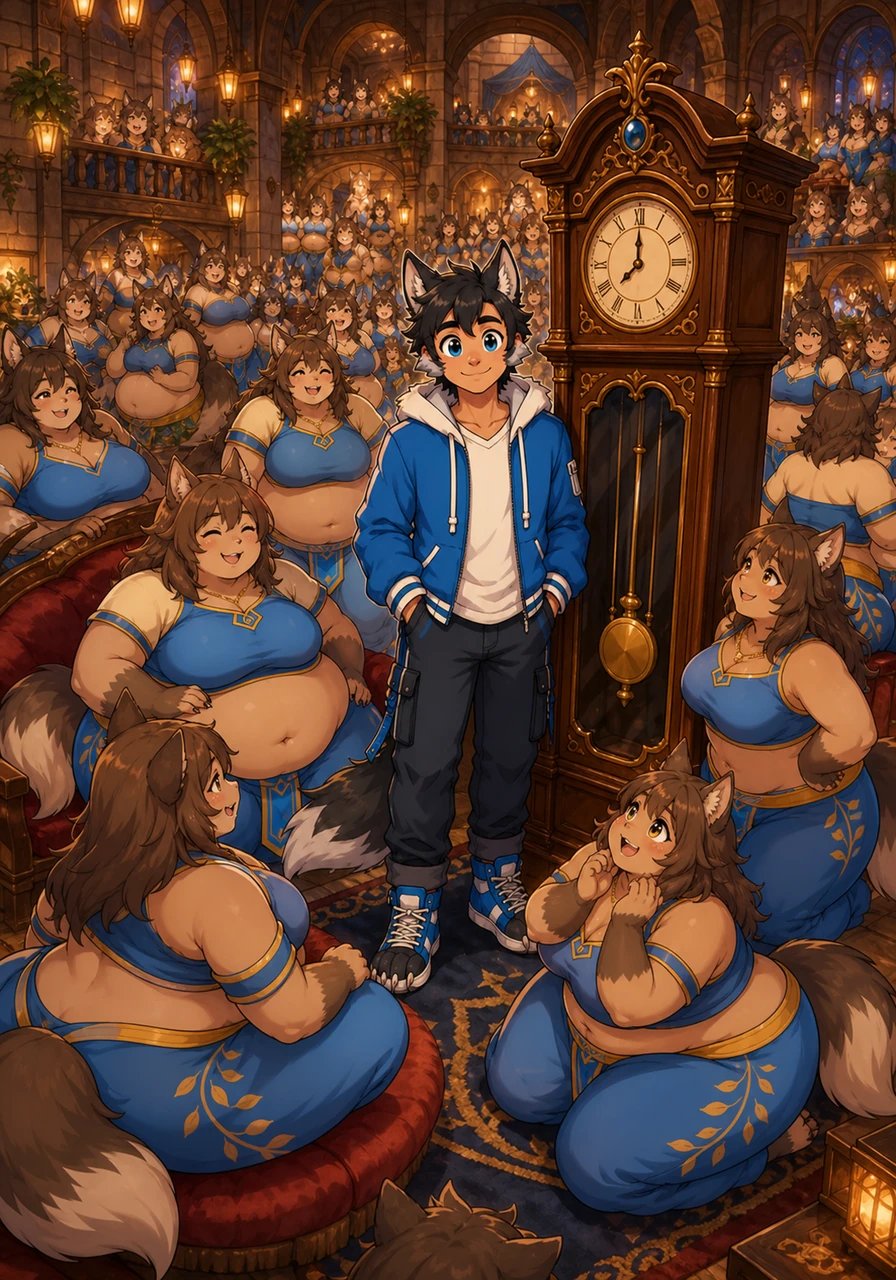 Standing beside a giant grandfather clock whose pendulum swayed in steady rhythm, Murlock looked out across the vast, warm expanse of the chamber. The dungeon that was meant to trap him had instead become his ultimate haven of warmth and belonging. Surrounded by thousands of affectionate companions, he smiled, content to remain in this extraordinary home forever.
