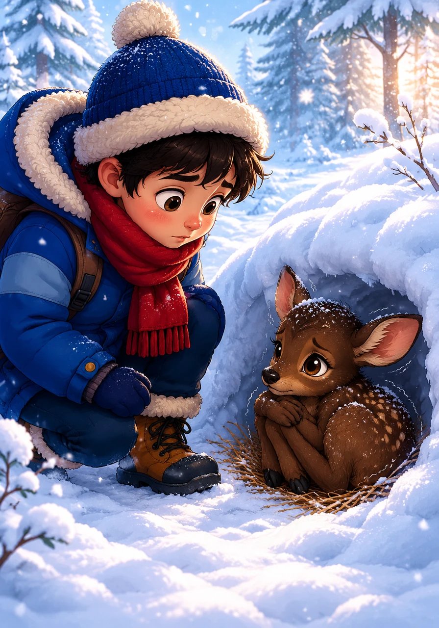 Suddenly, a slight movement in a deep snowdrift caught his eye. Itri stopped in his tracks, peering closely at a small, dark shape huddled shivering against the white blanket of winter.