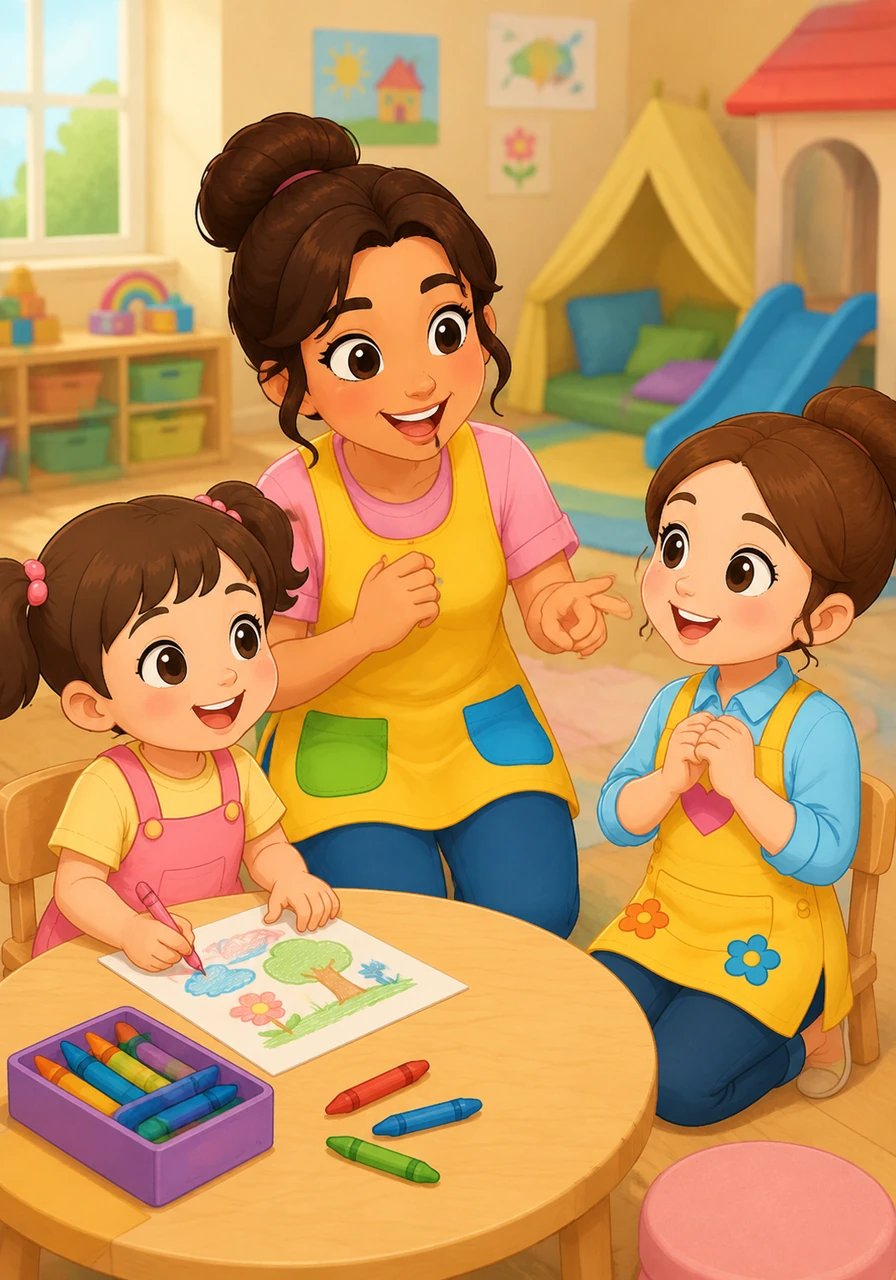 The new helper is super friendly, patient, and full of bright energy. They are excited to learn all about favorite playground games, colorful drawing crayons, and cozy quiet corners.
