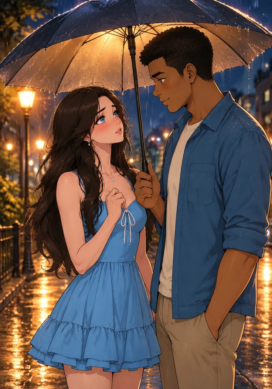 One evening, a sudden rainstorm washes over the city streets, forcing them to share a single umbrella. Under the glowing streetlights, Lina stops and confesses with a trembling voice that something about Amani makes her torn between running away and pulling closer.