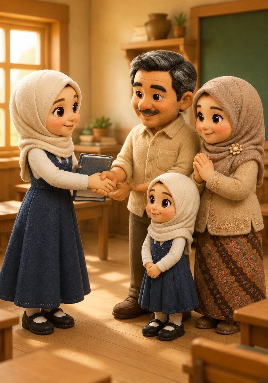 Bu Istiqomah kemudian memberikan sepatah dua patah kata nasihat yang memotivasi Hafsoh untuk terus mempertahankan prestasinya dan tetap rendah hati. Beliau menyerahkan buku rapor bersampul rapi itu langsung ke tangan Ayah Wakhid. Pertemuan itu diakhiri dengan jabat tangan hangat dan ucapan terima kasih yang tulus dari orang tua Hafsoh kepada sang guru.