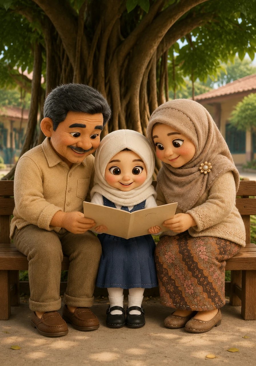 Setelah keluar dari ruang kelas, Hafsoh membawa ayah dan ibunya ke bawah pohon beringin yang besar dan rindang di halaman sekolah. Di sana, mereka bertiga duduk bersama di bangku kayu sambil membuka kembali lembaran rapor tersebut. Hafsoh merasa sangat beruntung karena memiliki orang tua yang selalu mendukungnya dalam keadaan apa pun.