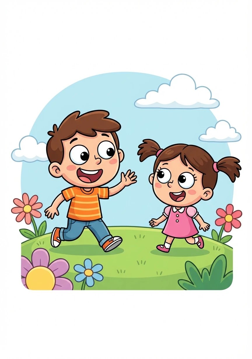 Lucas se aproximou da menina e disse: "Oi! Meu nome é Lucas. Tudo bem?"