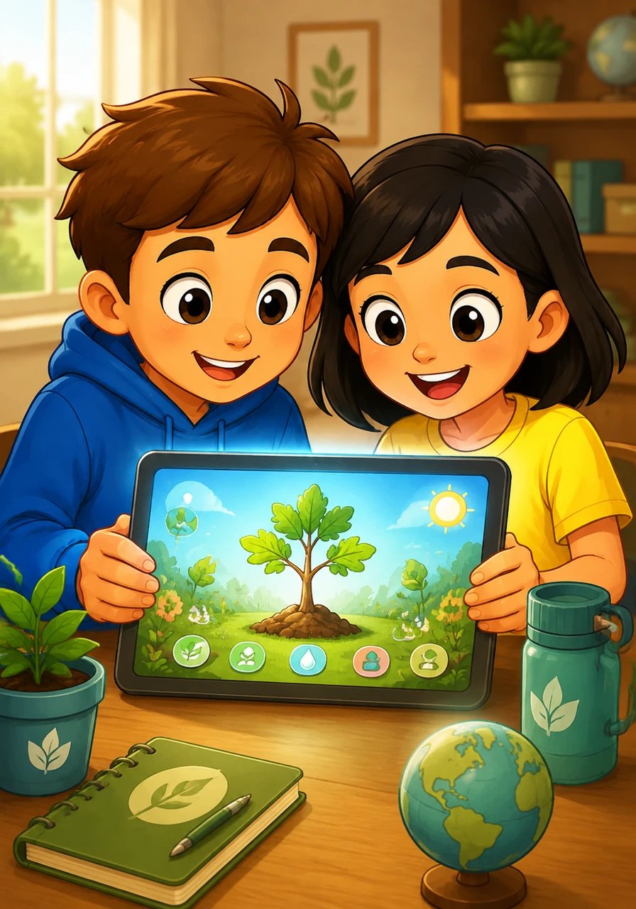 Inspired by Maya's feedback, Leo added a unique real-world tracker feature to the digital textbook. Students could now log their daily recycling habits to help a virtual garden grow within the application. Watching a digital oak tree sprout after logging a week of composting made the connection between technology and nature feel deeply rewarding.