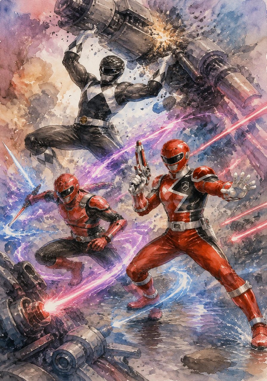 On the ground, Ziggy and Xander playfully banter while dodging laser fire, using a mixture of magic and erratic acrobatics to confuse their foes. Dillon moves like a silent shadow beside them, using his cybernetic strength to shield his allies and crush the heavy artillery.