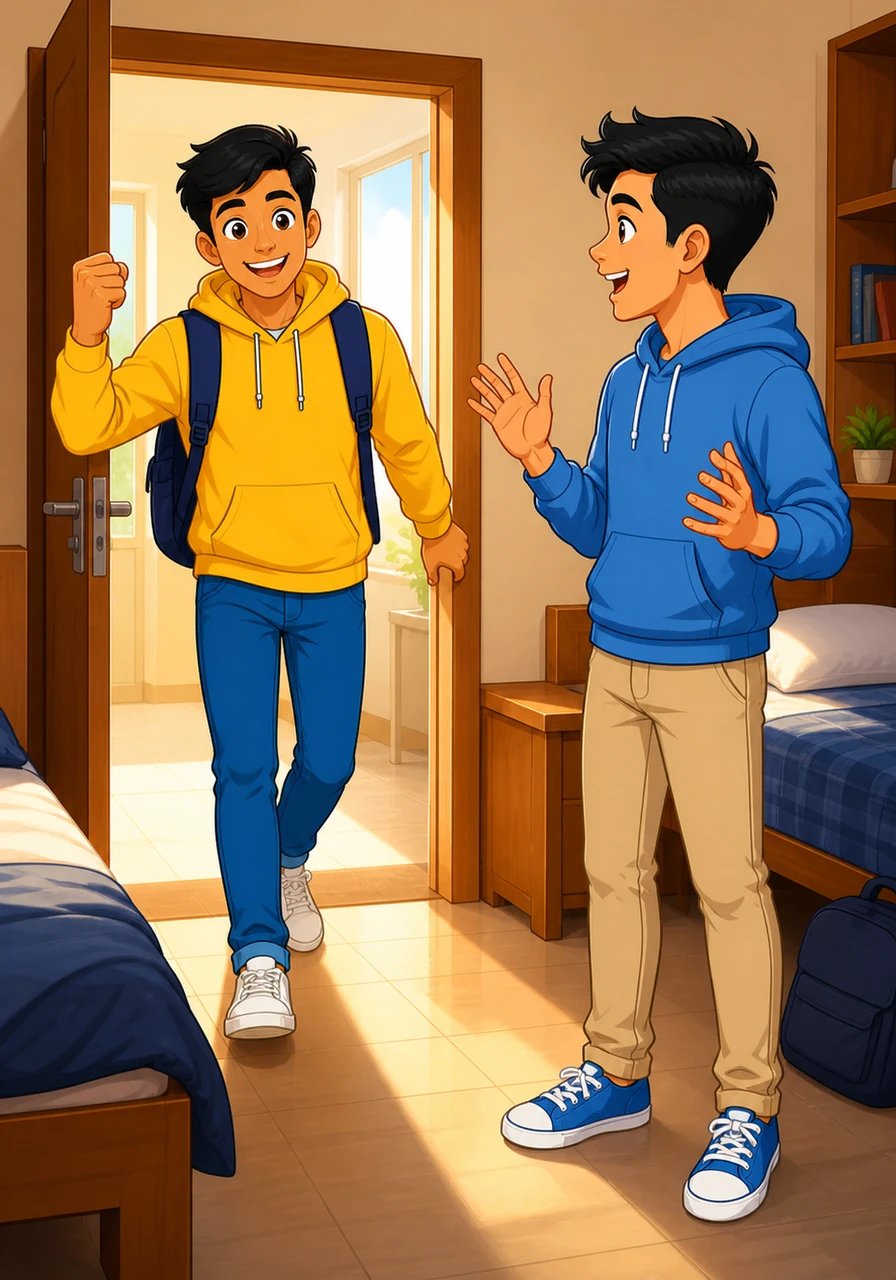 A month passes, and Karan walks back into their brightly lit hostel room with a triumphant smile on his face. He eagerly announces to Aryan that all his upcoming bills and rent have already been paid in full well ahead of their deadlines.