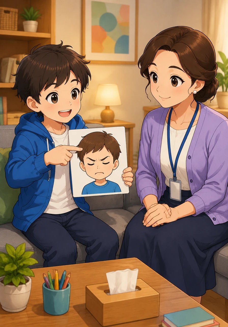 Have you ever noticed how your body talks to you when you feel strong feelings, Jayden asked as he held up a bright illustration of a child. He pointed to a drawing showing a boy with a furrowed brow. When we get angry or frustrated, our body sends physical signals, like a throbbing headache or a tight feeling in our forehead.