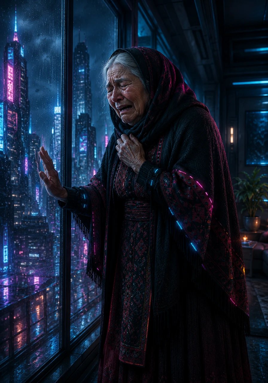 In her desolate home, the heartbroken mother weeps bitterly by the windows, calling out into the empty night. She curses Kostandin's broken promise, demanding to know how he could leave her completely abandoned without fulfilling his solemn oath.