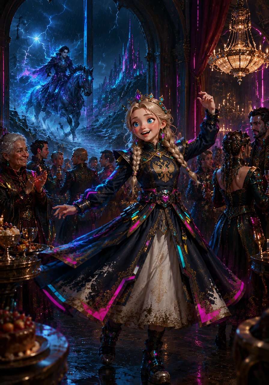 Kostandin rides like the wind through stormy nights and treacherous terrains, his spectral form fueled by pure determination. He crosses borders and uncharted lands until he finally reaches the distant palace where Doruntina lives, finding her dancing at a grand feast.