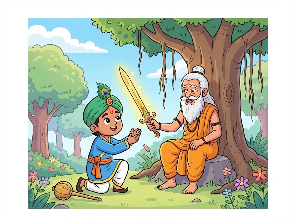 तपस्वी धर्मवीर की सेवा से बहुत प्रसन्न हुए। उन्होंने धर्मवीर को बताया कि कलयुग में धर्म की रक्षा करना बहुत मुश्किल है। उन्होंने धर्मवीर को एक दिव्य तलवार दी और कहा कि यह तलवार उसे बुराई से लड़ने में मदद करेगी।
