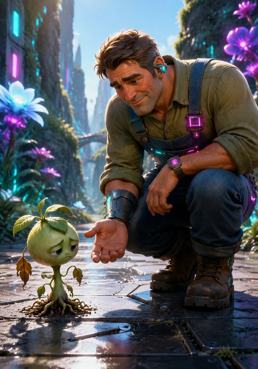 One morning, Sunny noticed a small, drooping weed nearby that looked incredibly sad because the other plants called it useless. Sunny smiled warmly and encouraged the little weed, reminding it that every living thing in the valley has its own special value and purpose.
