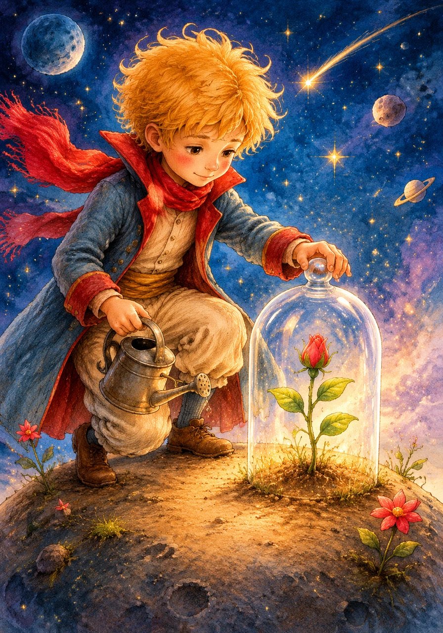 He built a delicate glass dome to protect the mysterious new sprout from the cold drafts of open space. Each afternoon, he brought a small watering can, speaking softly to the plant to keep it company in the quiet universe.