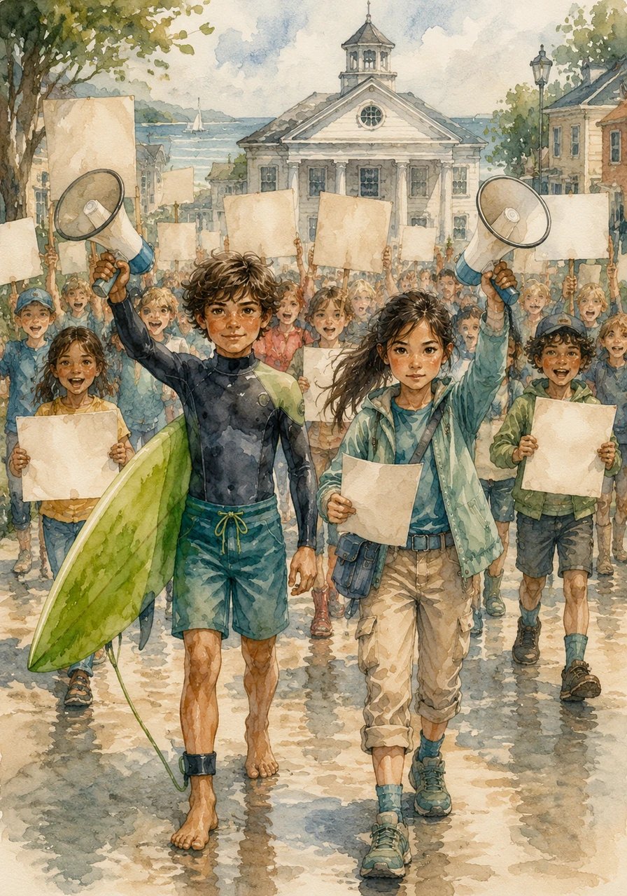 Determined to save their secret paradise, Kai and Maya organized the kids of Driftwood Bay, painting colorful protest signs and mapping out an environmental awareness campaign. Armed with megaphone speakers and homemade flyers, the young group marched right toward the town hall to make their voices heard.