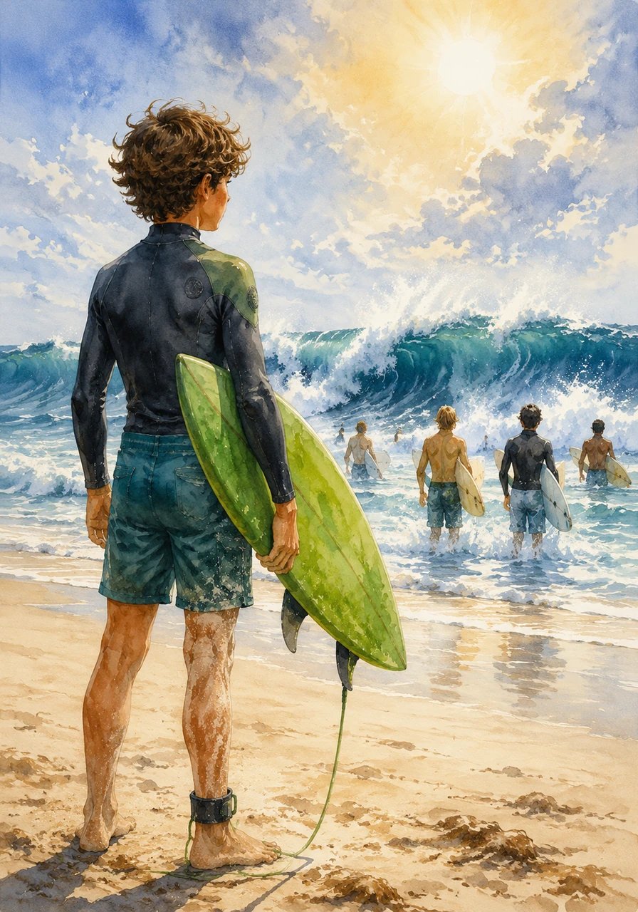 The town council agreed to a compromise: if Kai could win the upcoming annual Driftwood Surf Invitational, the publicity would draw enough eco-tourism to protect the reef forever. Under the blazing afternoon sun, Kai stood on the beach, looking out at the fierce older competitors and the towering waves.