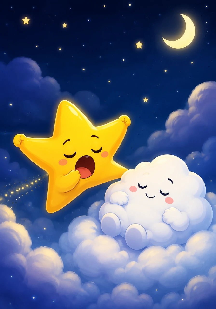 Pip yawned a huge star-yawn, stretching his five little points as far as they could reach. If I sleep now, Barnaby, I will miss all the secret midnight games in the sky, Pip whispered, floating closer to the squishy cloud.