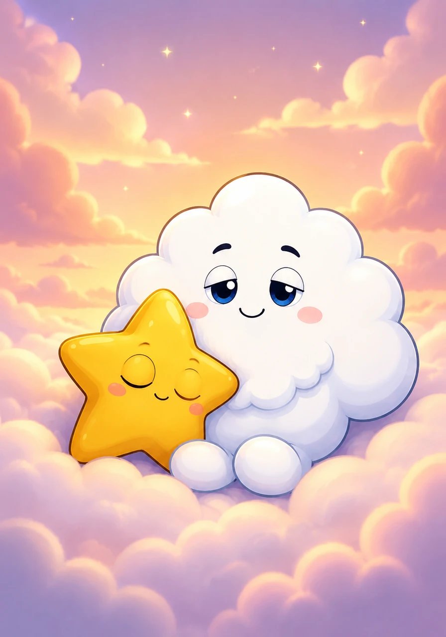Pip sank into the cloud cushion, which felt softer and warmer than any blanket in the galaxy. As Pip rested his warm little cheek against Barnaby's fluffy chest, his heavy eyes began to flicker and flutter shut.