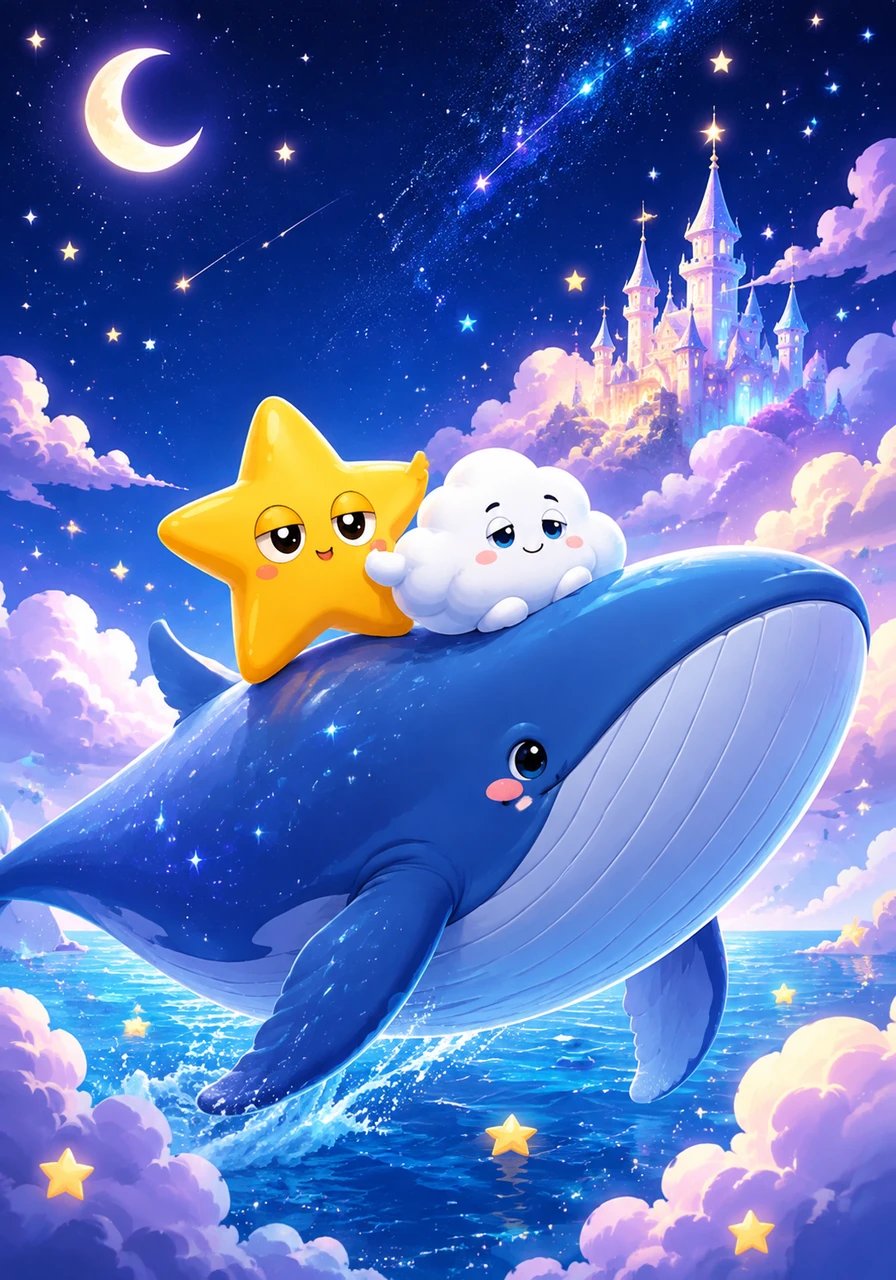 As dreamland wrapped around him, Pip saw grand castles made of glittering stardust and rode flying blue whales across sparkling ocean skies. It was the most wondrous midnight party he could ever have imagined.