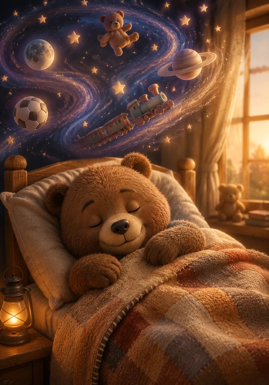 Berni regresa a su cama, se acurruca feliz y cierra los ojos soñando con galaxias y juegos nocturnos. Ahora sabe que la oscuridad es su amiga y duerme profundamente hasta que el sol vuelve a saludarlo por la mañana.