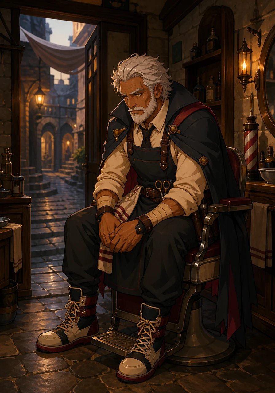 In the narrow, cobblestone alleys of an ancient city, a small barber shop stands quiet beneath flickering lantern light. Inside sits Vaelan, a soft-spoken barber whose skilled hands have trimmed the hair of peasants and nobles alike for decades. Yet behind his calm demeanor lies a soul weighed down by the heavy toll of tyranny surrounding his people.