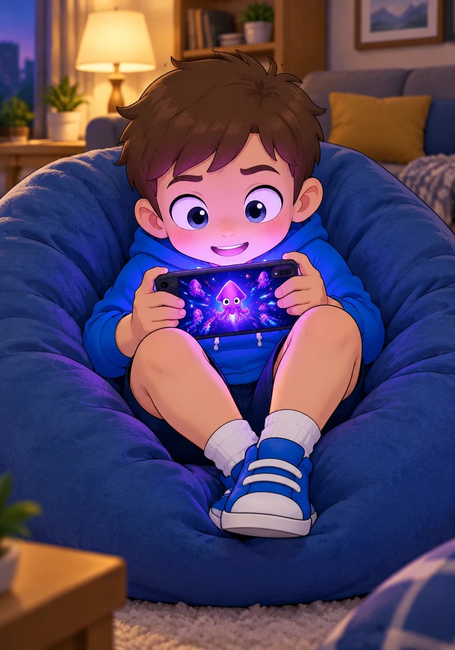 Seven-year-old Leo sat curled deep inside his favorite plush beanbag chair, completely lost in his own virtual realm. Neon-purple space squids swarmed across the glowing glass of his phone as he skillfully defended the digital Star-Fortress. To Leo, the cozy living room was just background noise compared to the vibrant action happening in his hands.