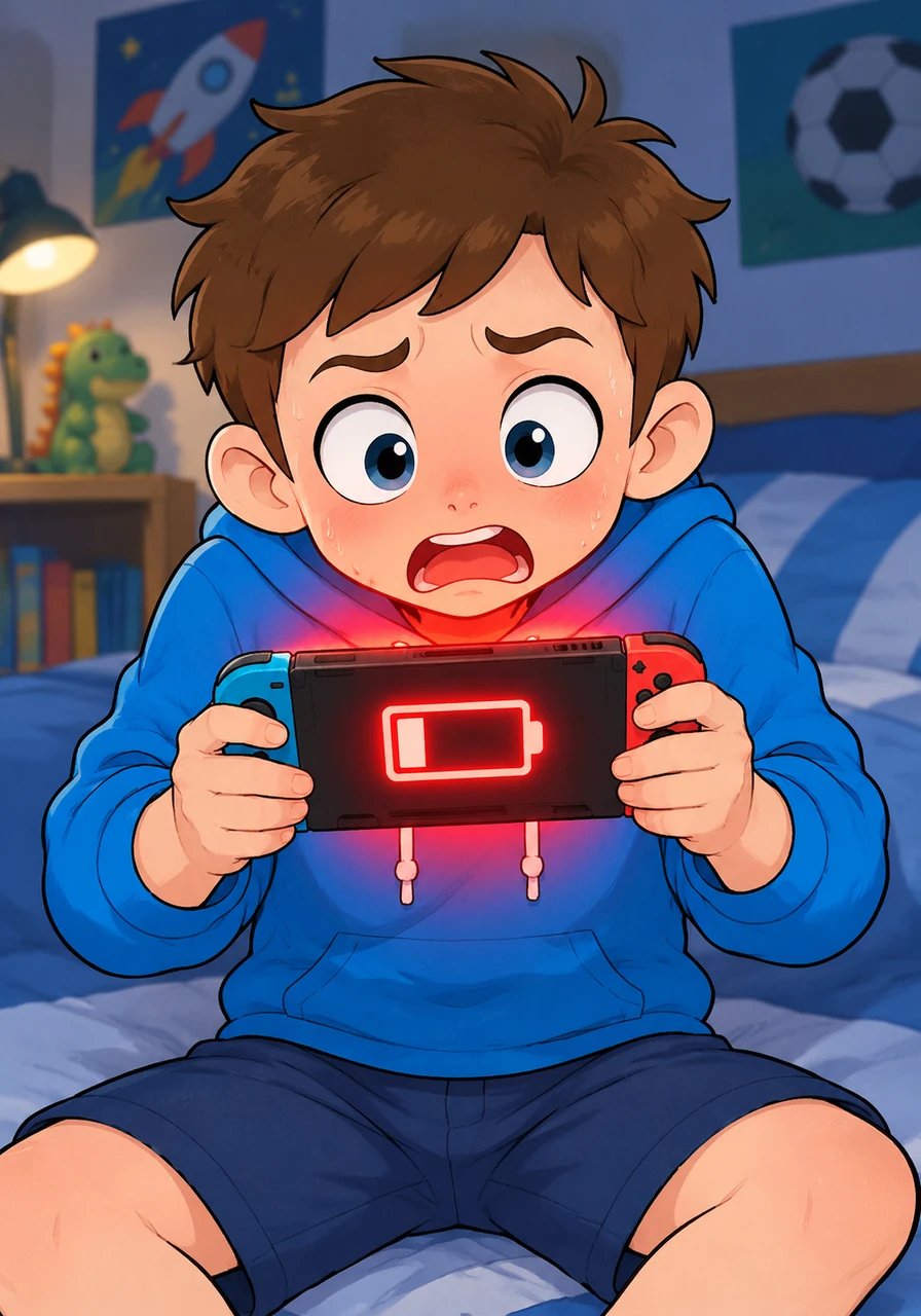 Suddenly, a sharp warning chimed from the device, shattering Leo's focused concentration. A blinking red battery outline flashed ominously in the corner of the screen, warning him that only three percent power remained. Panic surged through him as his precious gaming streak hung by a thread.