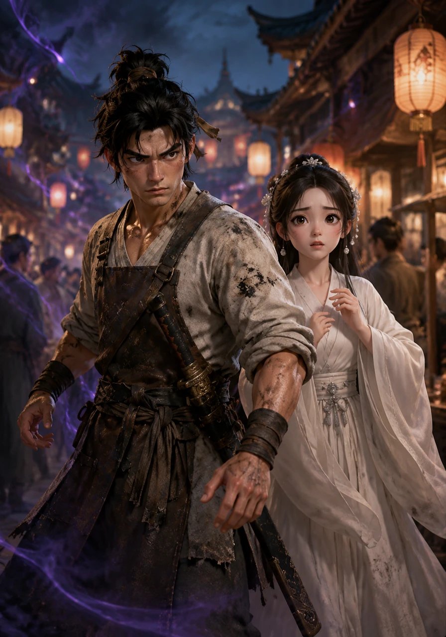 The journey takes a dark turn when they infiltrate the bustling Imperial Capital to find a missing piece of the sword's prophecy. In the crowded, lantern-lit night market, Tianming senses a sinister energy, realizing that the Prince's grand sorcerer has laid a mystical trap for them.