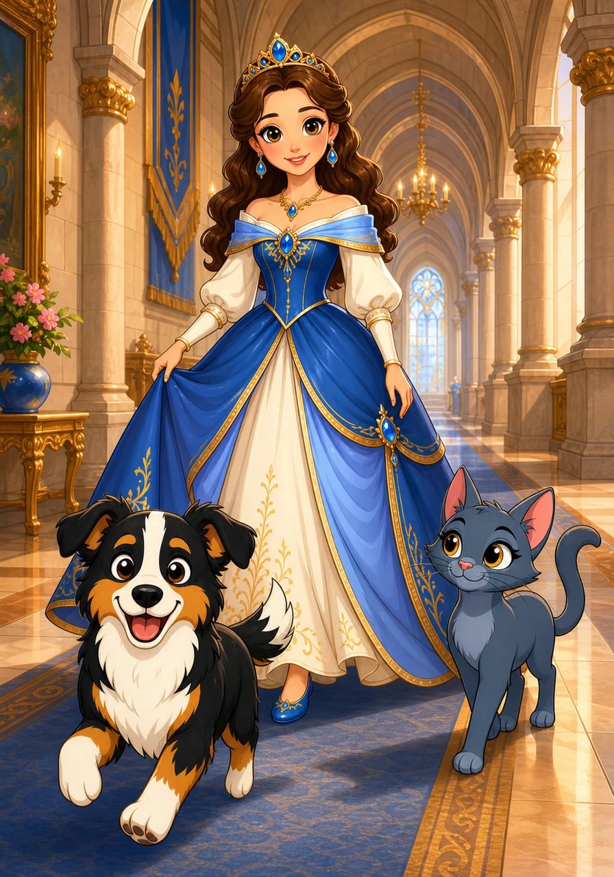 Sofía nunca estaba sola en sus elegantes salones, pues compartía su vida con sus dos mejores amigos de cuatro patas. Mateo era un perro alegre y siempre listo para correr, mientras que Luna era una gata elegante con una curiosidad insaciable. Juntos exploraban los pasillos del castillo, llenando los silenciosos corredores con ladridos de júbilo y suaves ronroneos.