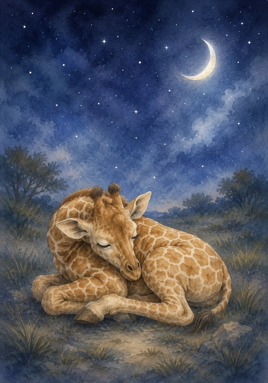That night beneath a sky so wide, with glowing stars and moon beside, Azariya curled up, safe and tight, the big world softened in silver light.