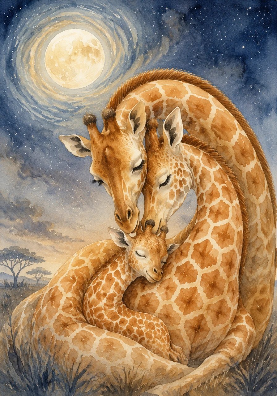 So under the moon’s soft, glowing swirl, slept a little giraffe in a quiet world. Wrapped in love from day one through, welcome, Azariya… we love you.