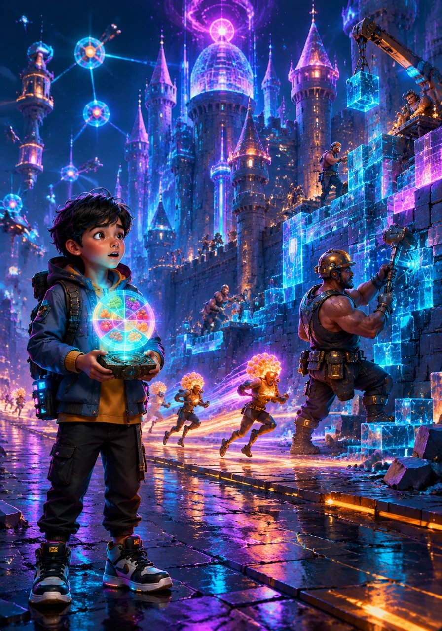 He lands in the bustling Kingdom of Macronutrients, where energetic Carbohydrate runners dash across fields to provide instant fuel for the realm. Nearby, sturdy Protein builders work tirelessly to construct and repair the grand castle walls, demonstrating how they grow and maintain bodily tissues. Leo watches in awe as these essential components work together to keep the kingdom strong.