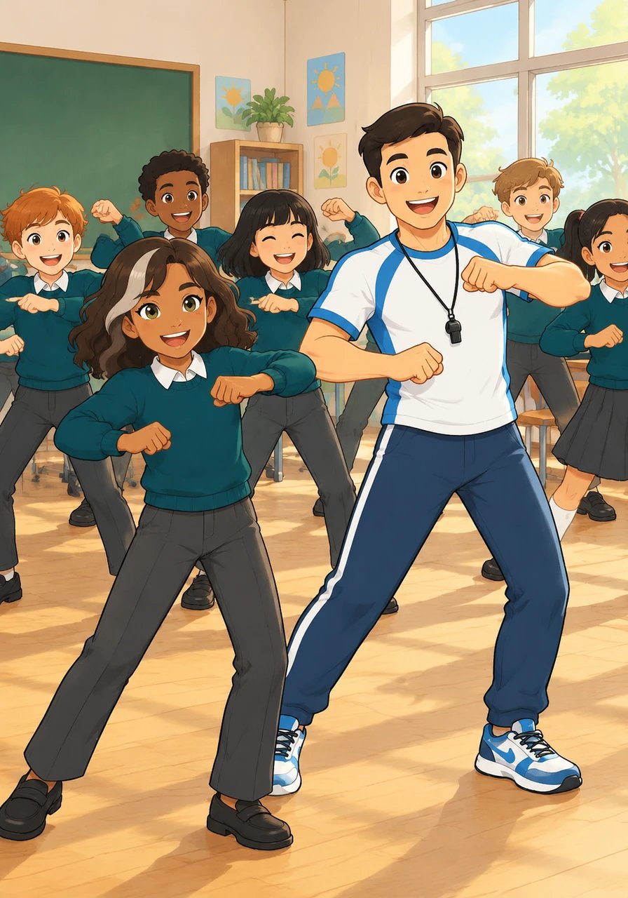 Seluruh kelas kini bergerak bersama dalam satu irama yang kompak dan penuh keceriaan. Senyuman lebar terukir di wajah setiap anak saat mereka merasakan keindahan koordinasi tubuh dan harmoni musik.