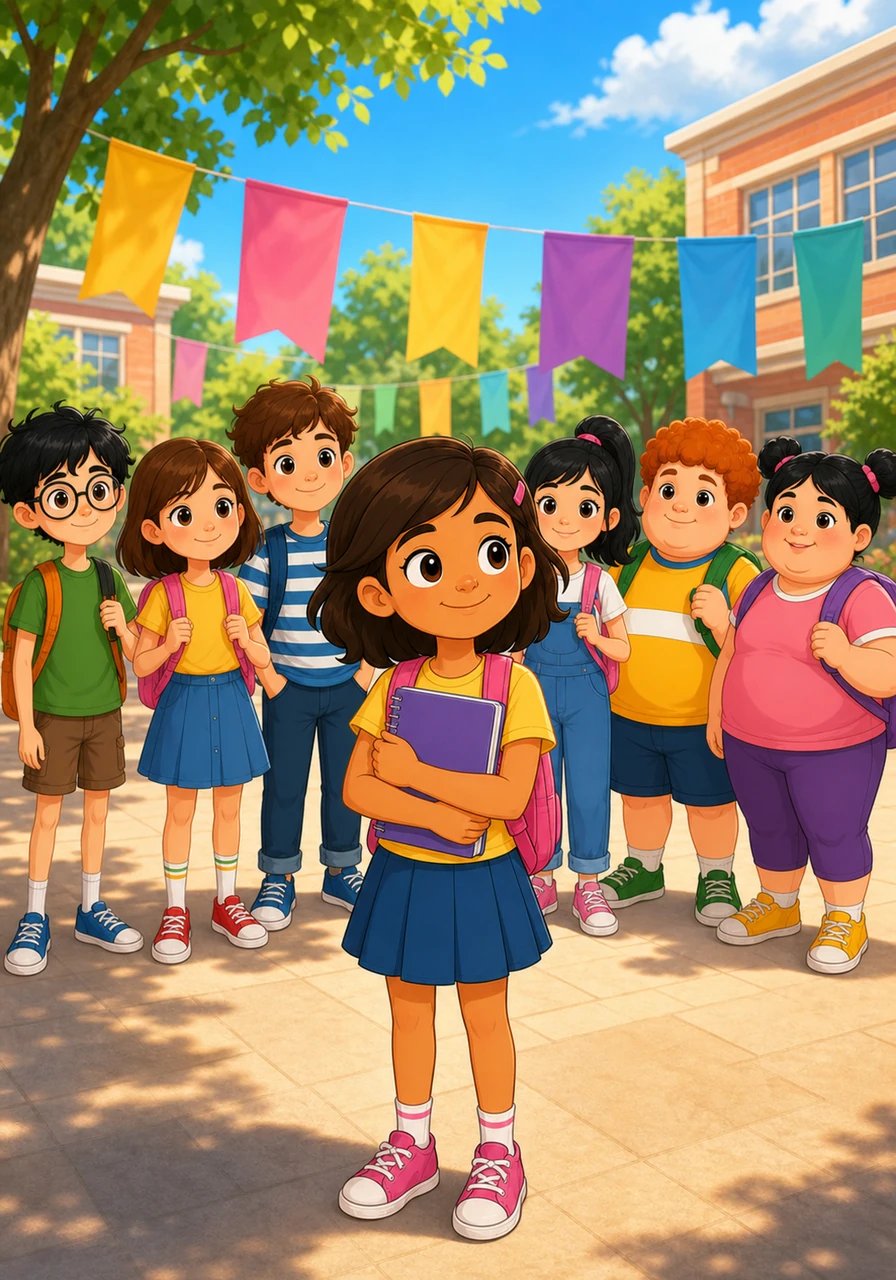 On a sunny Tuesday morning, Maya and her classmates gathered in the bright school courtyard for the annual Wellness Day. Colorful banners fluttered in the breeze, inviting the children to learn about how their bodies grow. Maya held her notebook tightly, curious about what the day would reveal.