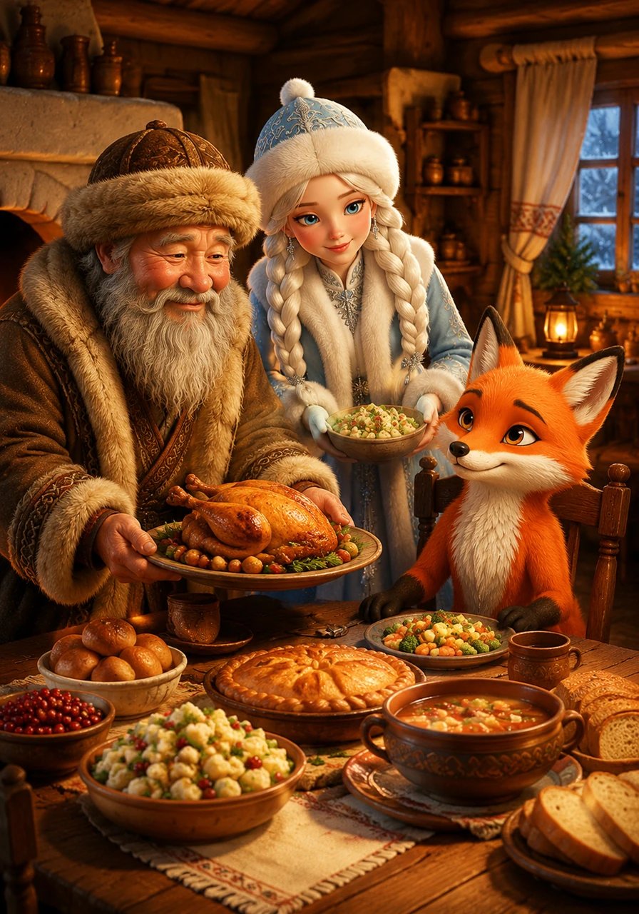 To show their deep gratitude, the couple prepared a wonderful feast for the fox and treated him as an honored guest in their home. From that day on, the villagers and the foxes lived in peace, always sharing food and kind words in memory of the fox's brave deed.