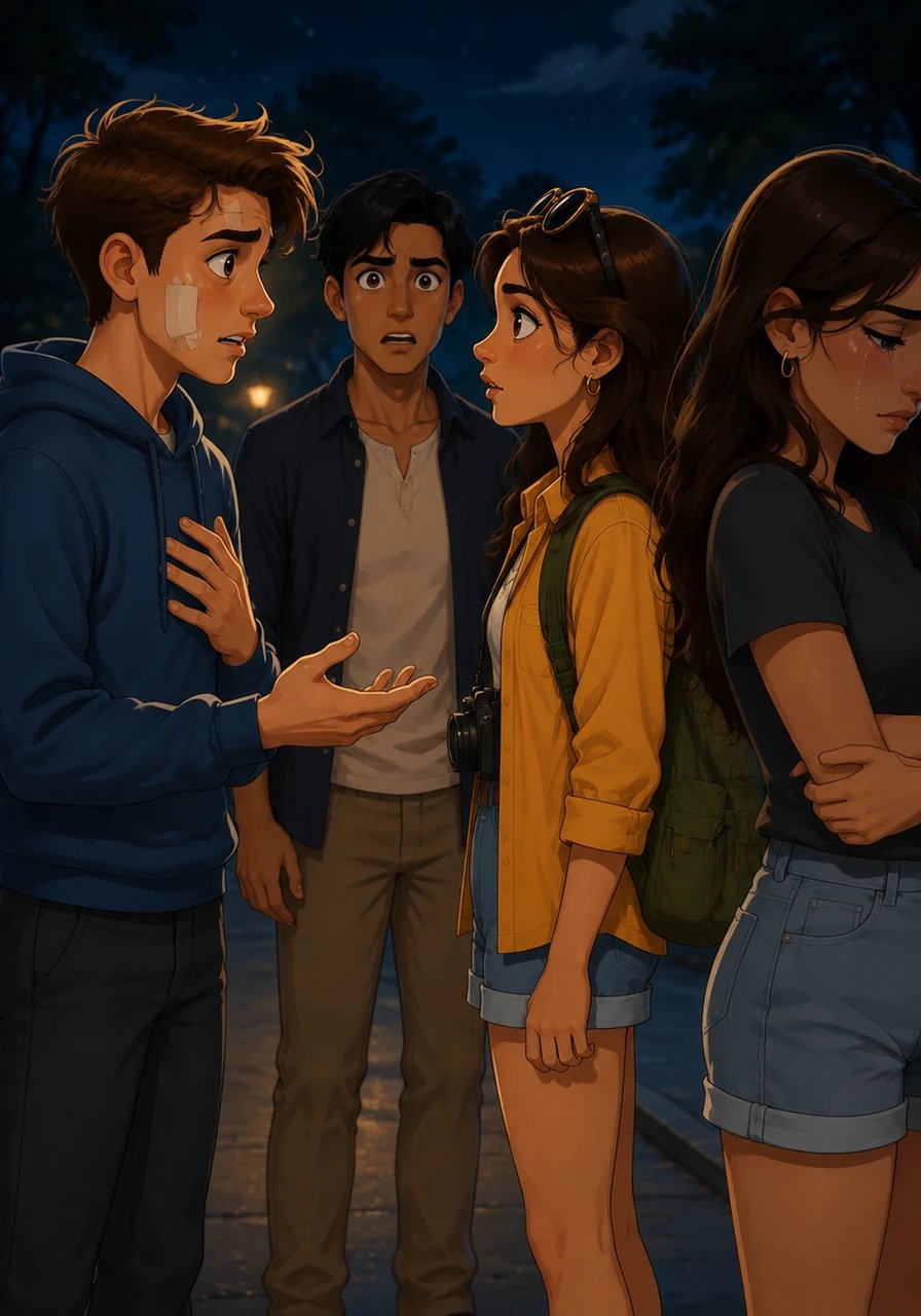 With a trembling voice, Charles looks directly at Sthea and softly confesses that he has been in love with her for years. The unexpected declaration hangs heavily in the cool night air, leaving the group stunned. Sitting beside him, Arealyn turns her head away as quiet tears stream down her face, heartbroken that the boy she secretly loved harbors feelings for another.