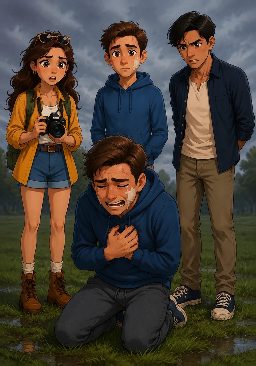 Before Nico can finish speaking, Vince collapses onto his knees on the damp grass, bursting into uncontrollable sob. Trembling uncontrollably, Vince confesses that he was the panicked teenage driver who struck Nico that fateful night and fled into the darkness.