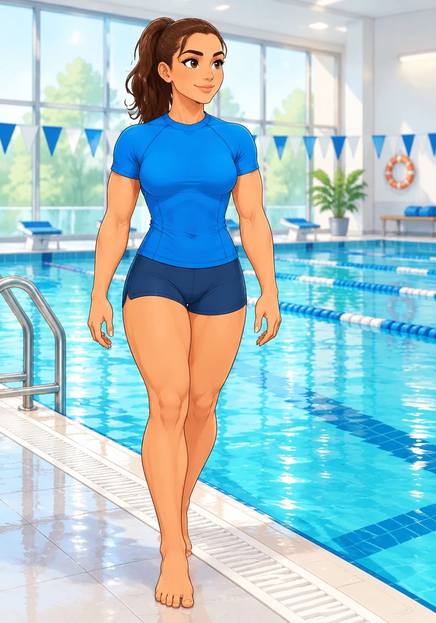 With a deep respect for water's physical properties, Elena looks out over the tranquil pool, fully prepared for formal swimming instruction. Understanding how water behaves has replaced anxiety with clarity, confidence, and peace of mind. She steps forward with certainty, knowing that knowledge is the true foundation for a lifetime of water safety.